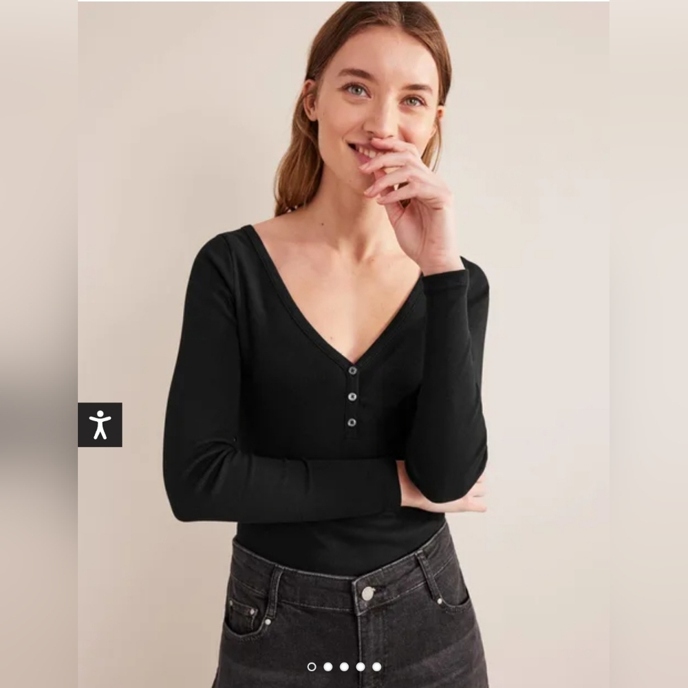Boden Black Henley Ribbed Top US 8